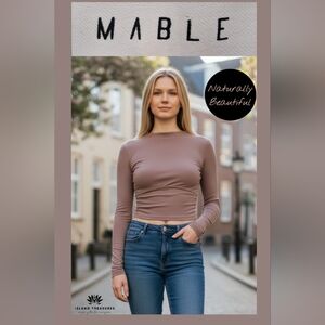 MARBLE Mauve Women Sz Small Flattering Contoured Rushed Long Sleeve Cropped Top